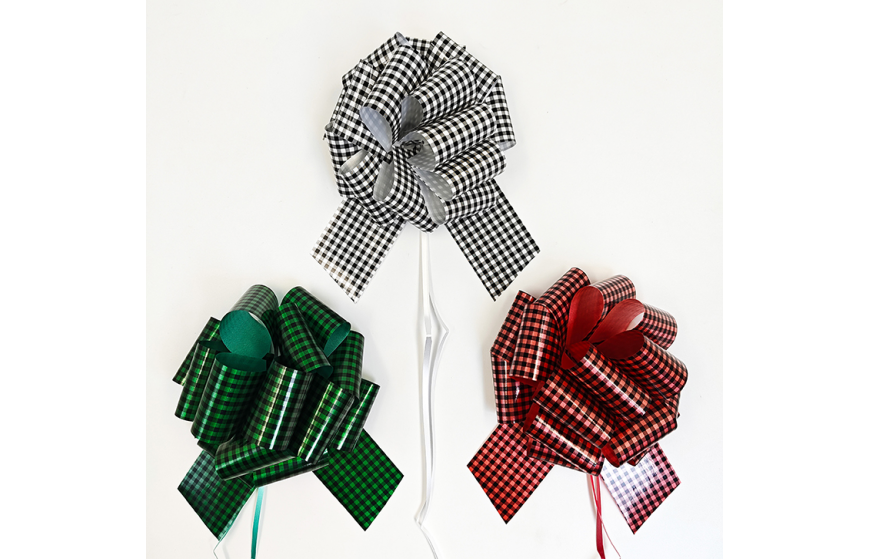 Checkered Pom-Pom Pull Bow